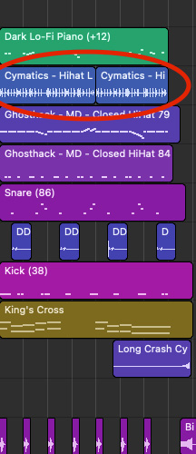 Skärmavbild från musikprogram som visar olika ljudspår.